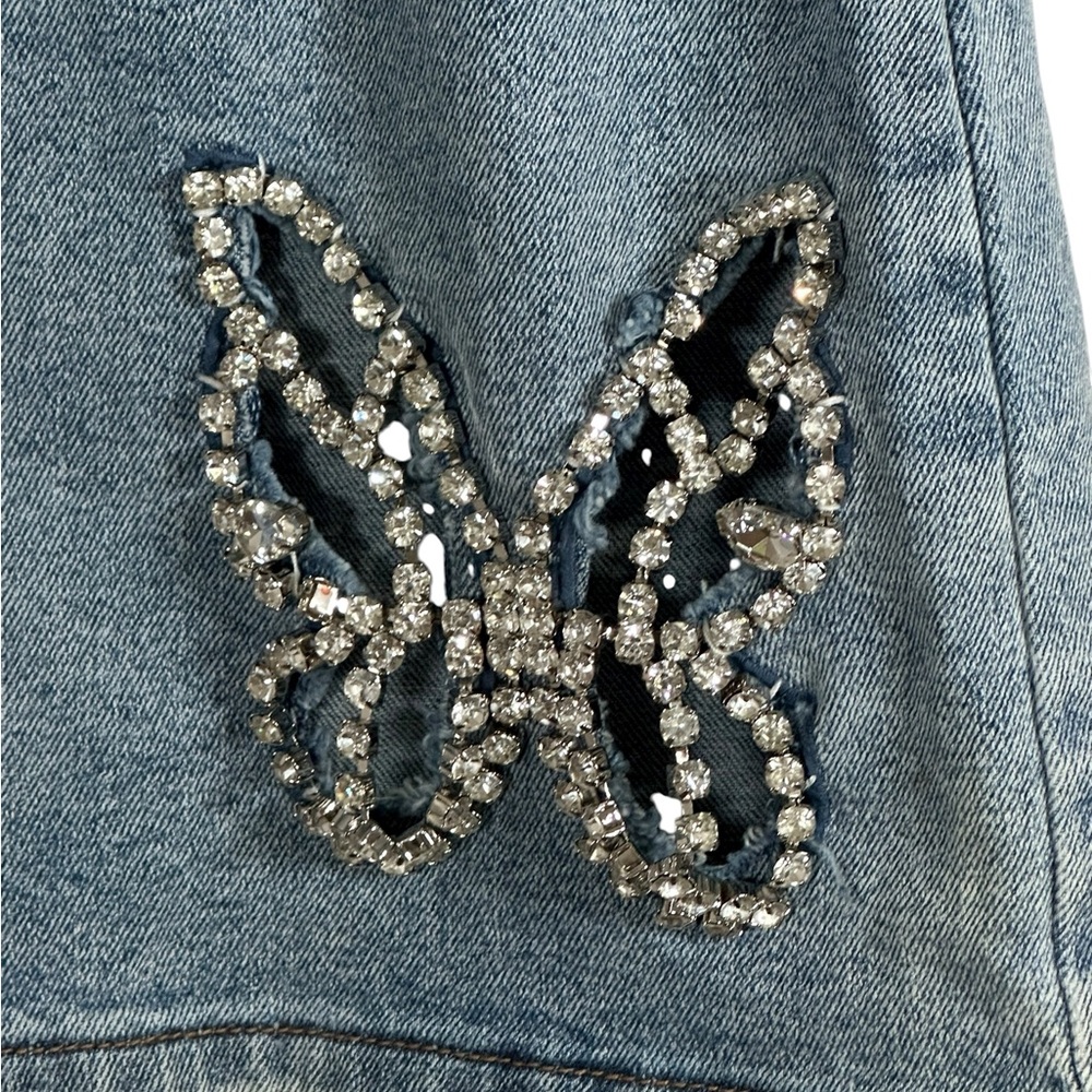 Akira Butterfly Kiss Embellished Denim Mini Tube Dress Sz M - Picture 6 of 11